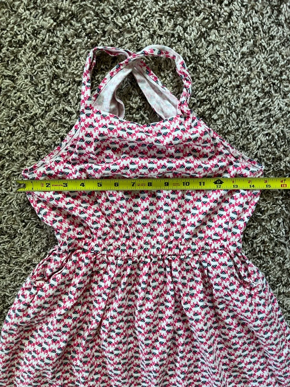 Carter's Girls Pink Elephant‎ Print Linen Blend Criss Cross Back Dress Size 8